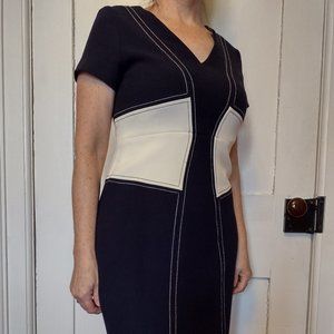 Navy Cream Waist Accent Dress